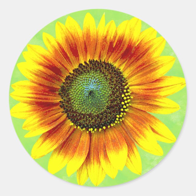 Sunflower Floral Yellow and Green Flower Garden Classic Round Sticker (Front)