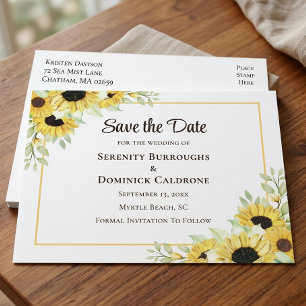Sunflower Floral Yellow Boho Save the Date Wedding Announcement Postcard