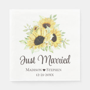 Sunflower Floral Yellow Just Married Wedding Napkin