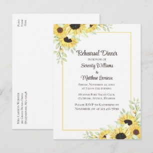 Sunflower Floral Yellow Rustic Rehearsal Dinner Invitation Postcard