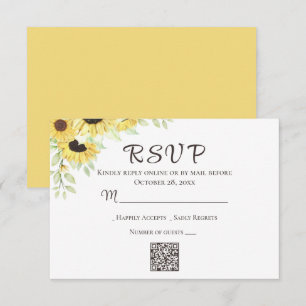 Sunflower Floral Yellow Rustic RSVP Wedding Card