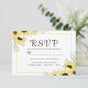 Sunflower Floral Yellow Rustic RSVP Wedding Card