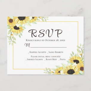 Sunflower Floral Yellow Rustic RSVP Wedding Postcard