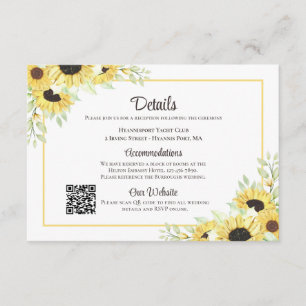 Sunflower Floral Yellow Rustic Wedding Details Enclosure Card