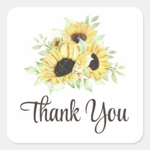  Sunflower Floral Yellow Rustic Wedding Thank You  Square Sticker