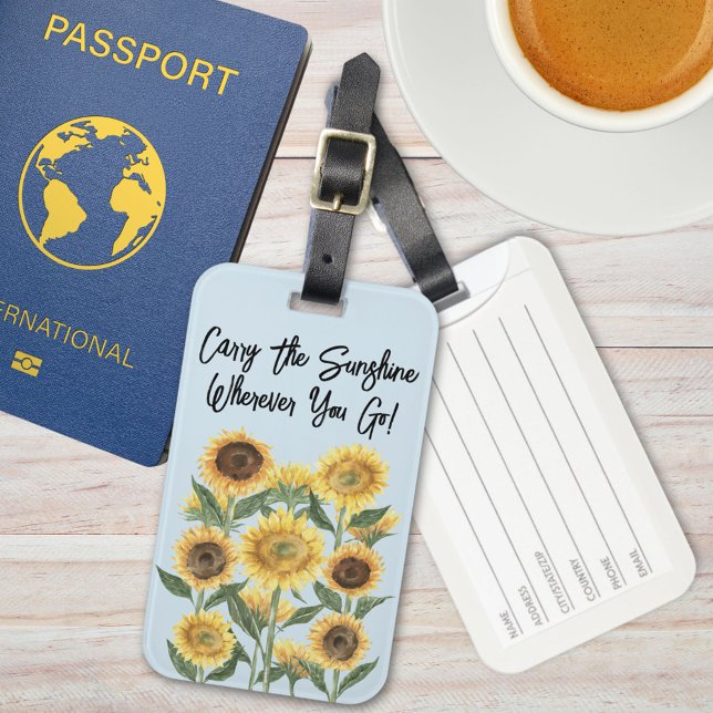 Sunflower Flower Floral Personalised Quote Luggage Tag (In situ)