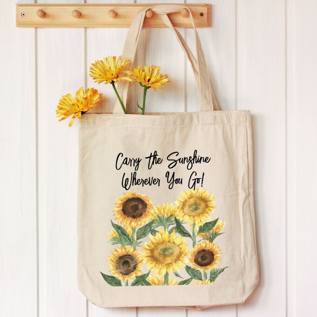 Sunflower Flower Floral Personalised Quote Tote Bag (In situ)