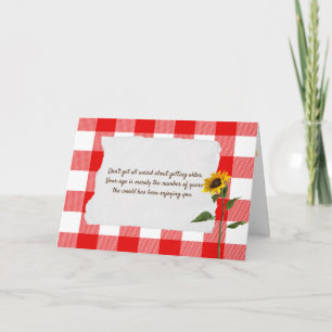 sunflower flower on red and white buffalo plaid card