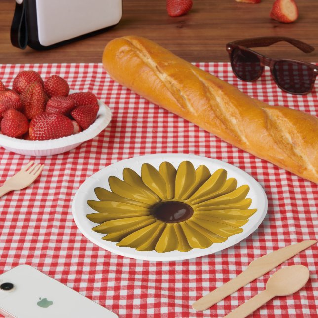 Sunflower Flower Pin Floral Spring Garden Party Paper Plate (Picnic)