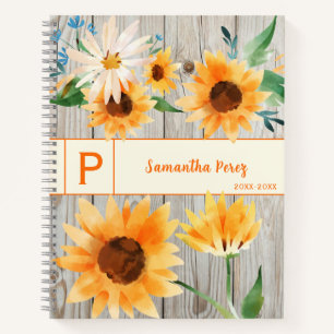 Sunflower Flower Watercolor Stylish Country Chic Notebook