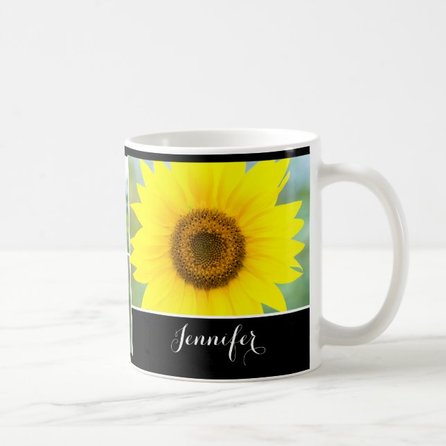 Sunflower flowers - personalised text coffee mug (Right)