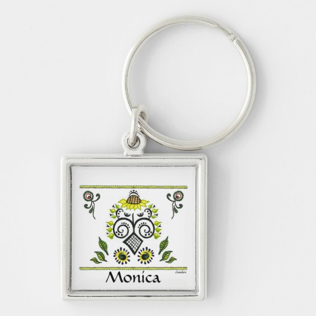 Sunflower Folk Art Name Keyring by Alexandra Cook (Front)