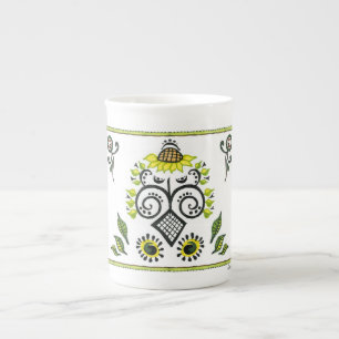 Sunflower Folk Pattern Bone China Mug