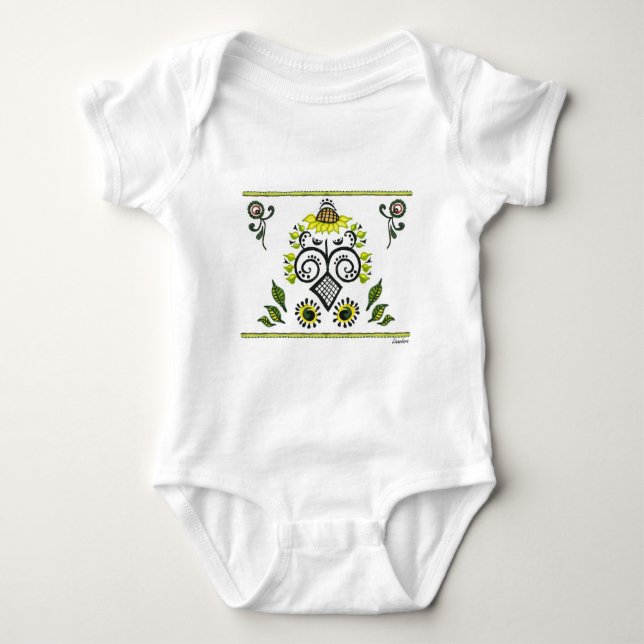 Sunflower Folk Pattern by Alexandra Cook Baby Bodysuit (Front)