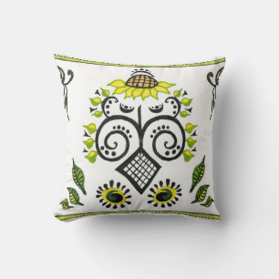 Sunflower Folk Pattern by Alexandra Cook Cushion