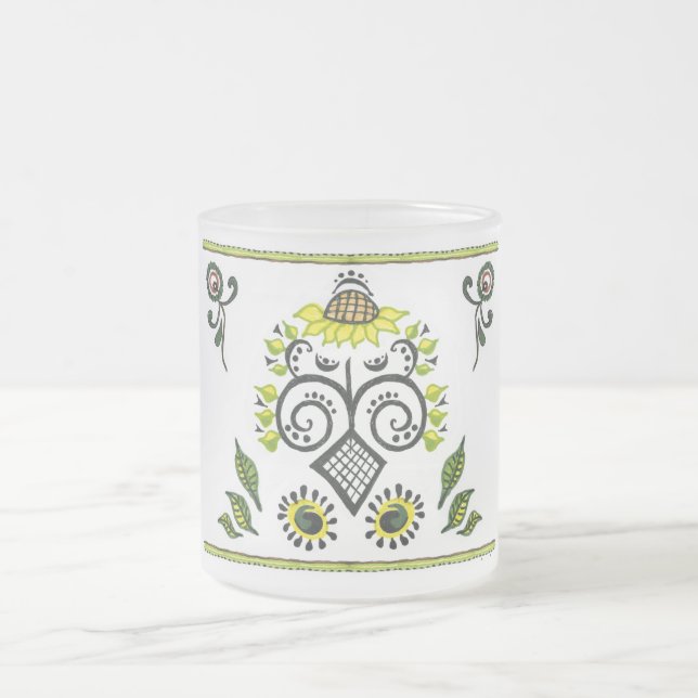 Sunflower Folk Pattern by Alexandra Cook Frosted Glass Coffee Mug (Center)