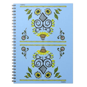 Sunflower Folk Pattern by Alexandra Cook Spiral Notebook