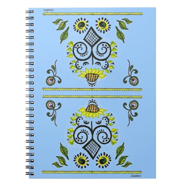 Sunflower Folk Pattern by Alexandra Cook Spiral Notebook (Front)