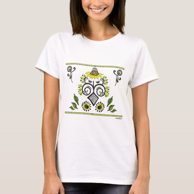 Sunflower Folk Pattern by Alexandra Cook T-Shirt (Front)