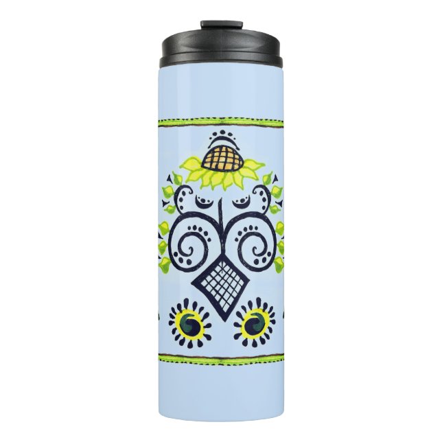 Sunflower Folk Pattern by Alexandra Cook Thermal Tumbler (Front)