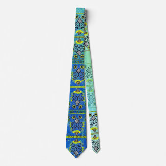 Sunflower Folk Pattern on Turquoise Blue Case-Mate Tie