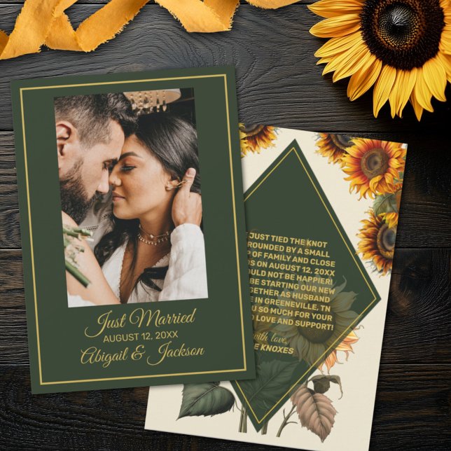 Sunflower Forest Green & Gold Wedding Announcement (Creator Uploaded)