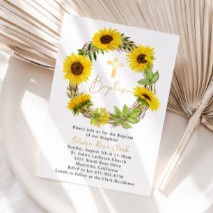Sunflower Frame Baptism Christening Invitation