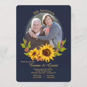 Sunflower Frame Photo Anniversary Invitation