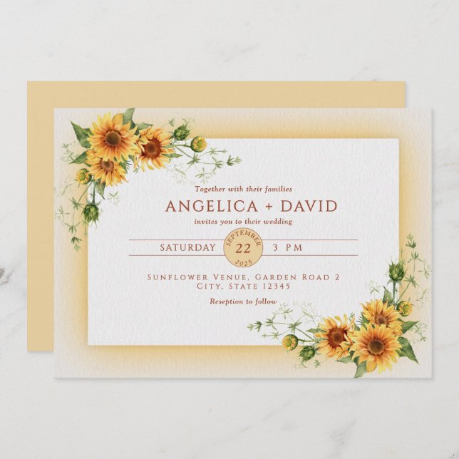 Sunflower Frame Wedding  Invitation (Front/Back)