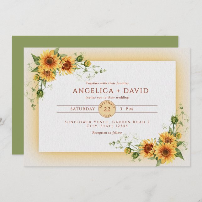 Sunflower Frame Wedding  Invitation (Front/Back)