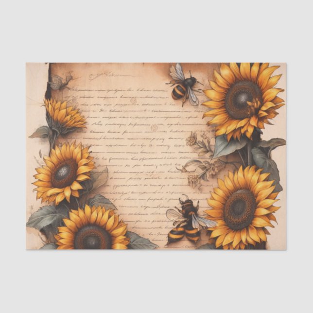 Sunflower Frame with Bees and Script Tissue Paper (Front)