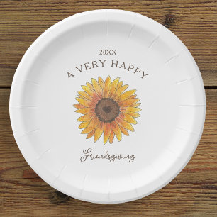 Sunflower Friendsgiving Thanksgiving Dessert Paper Plate