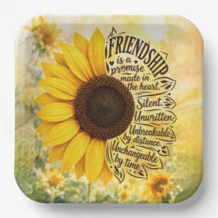 Sunflower Friendship Quote Paper Plate