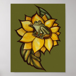 Sunflower Frog Floral Froggy Flower                Poster