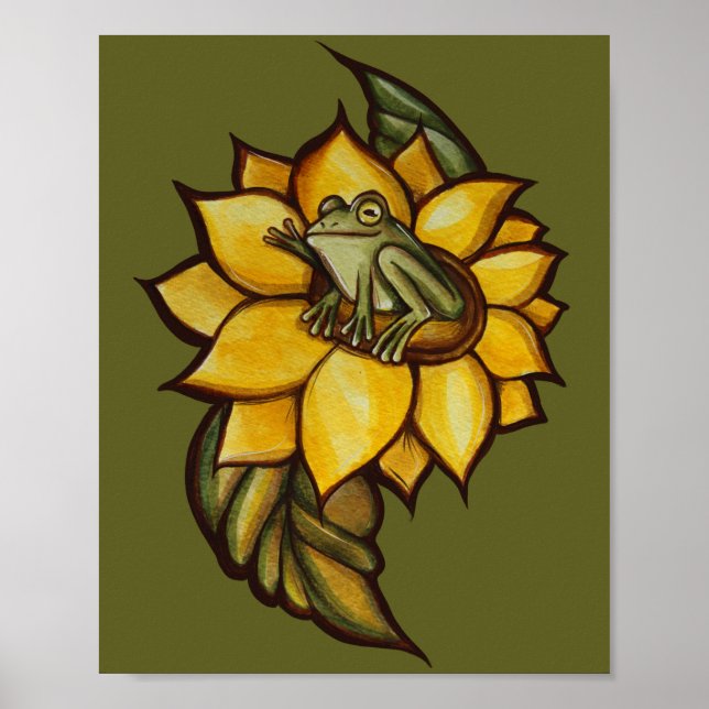 Sunflower Frog Floral Froggy Flower                Poster (Front)