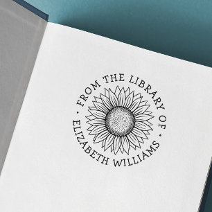 Sunflower from the library of book custom name self-inking stamp
