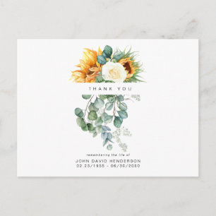 Sunflower  Funeral Loss of Life Thank You Postcard