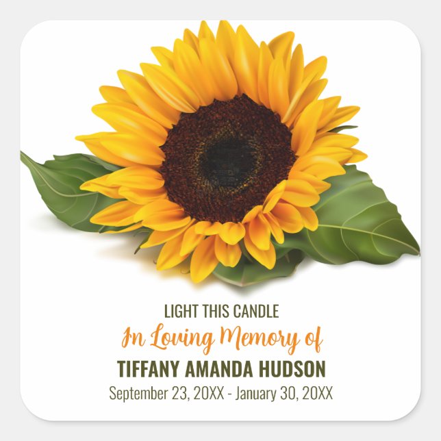 Sunflower Funeral Memorial Square Sticker (Front)
