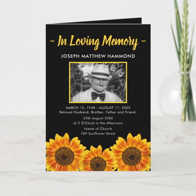 Sunflower Funeral Program | Order of Service Programme (Front)