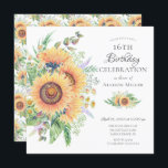 Sunflower Garden 16th Birthday  Invitation<br><div class="desc">Floral 16th birthday party invitation featuring gorgeous hand painted Sunflower bouquet & leafy green leaves.  Flip our invite over to view a coordinating  back for an extra special touch.</div>