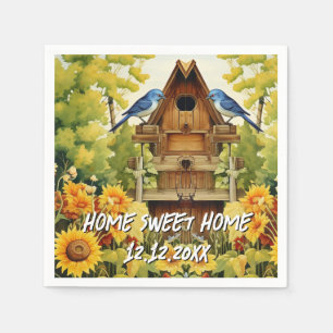 Sunflower Garden Bird Houses Blue Birds Napkin