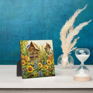 Sunflower Garden Bird Houses Blue Birds Plaque