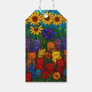 Sunflower Garden Cats Stained-Glass Art Gift Tags