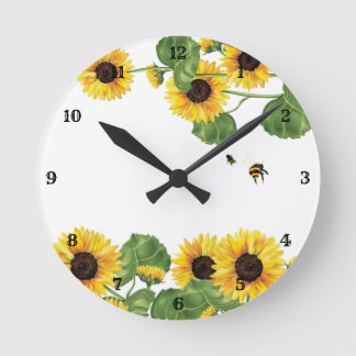Sunflower Garden Honey Bee Round Clock