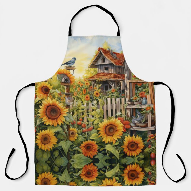 Sunflower garden with bird houses apron (Front)