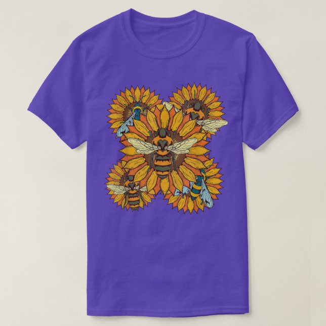 Sunflower Gardener Hippie Flower Blossoms Bee Sunf T-Shirt (Design Front)