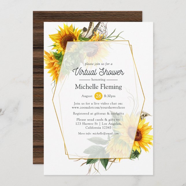 Sunflower Geometric Virtual Bridal or Baby Shower Invitation (Front/Back)