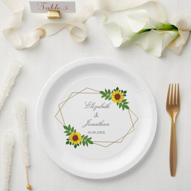 Sunflower Geometric Wedding Paper Plate (Wedding)