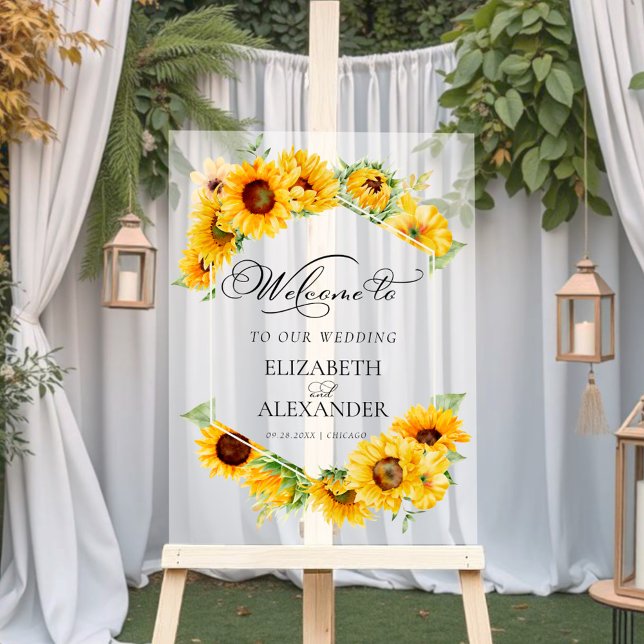 Sunflower Geometric Wedding Welcome Acrylic Sign (Creator Uploaded)