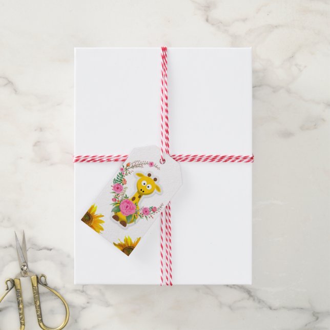 Sunflower Gift Tags Floral Giraffe (With Twine)